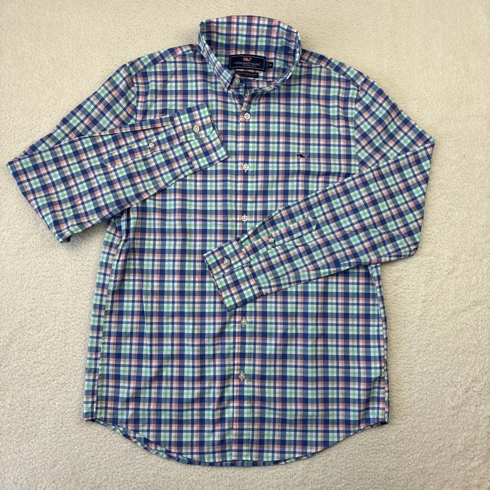 VINEYARD VINES Performance Mens Long Sleeve Shirt Medium Plaid Slim-Fit Button - Picture 2 of 13
